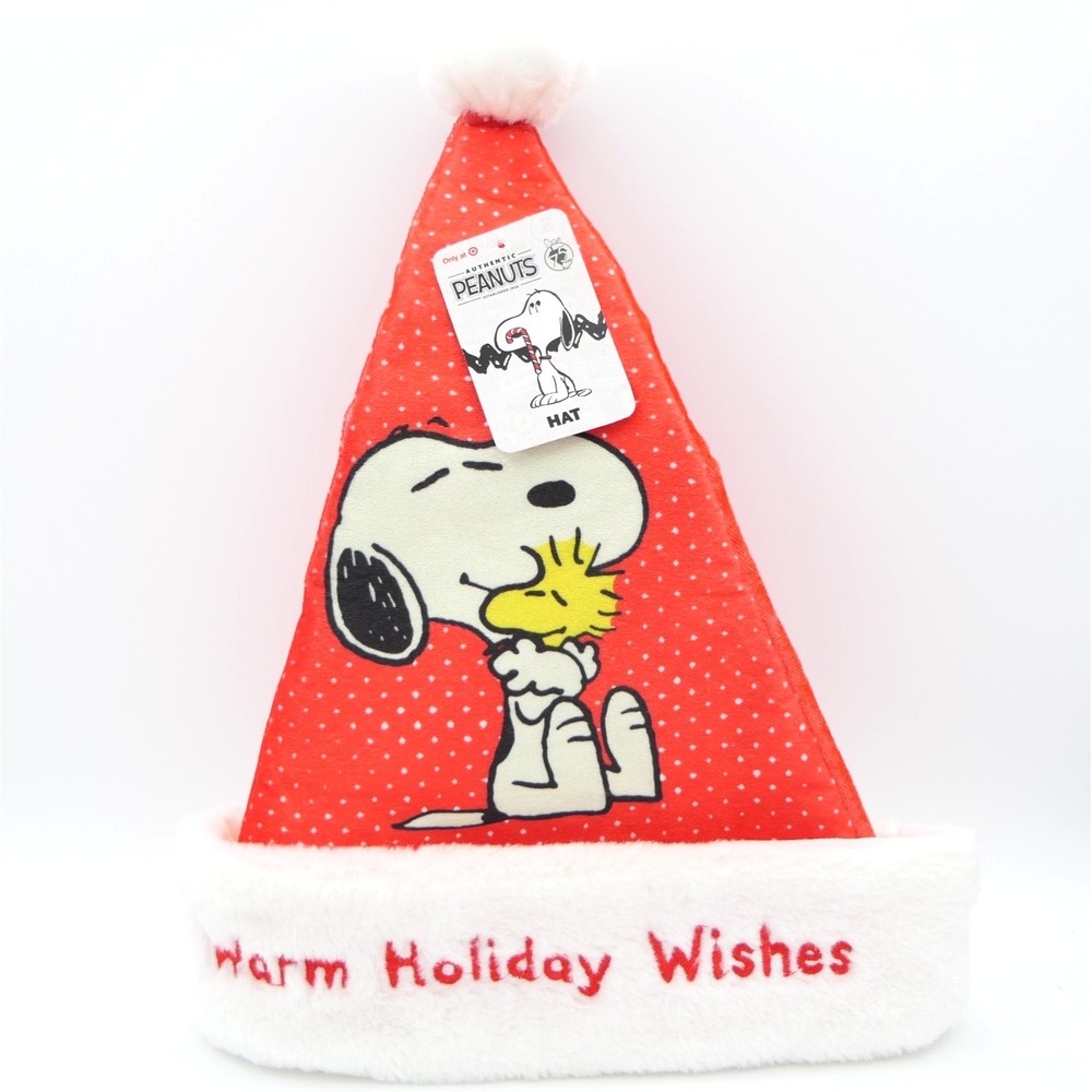 Ruz Peanuts Santa Hat Cap Warm Holiday Wishes w/ Snoopy & Woodstock 17" w/ Tag
